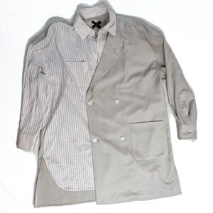 Half Blazer Half Shirt Striped Piece